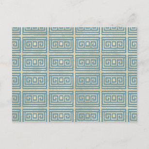 Vintage Blue Tile  Greek Meander Pattern Postcard