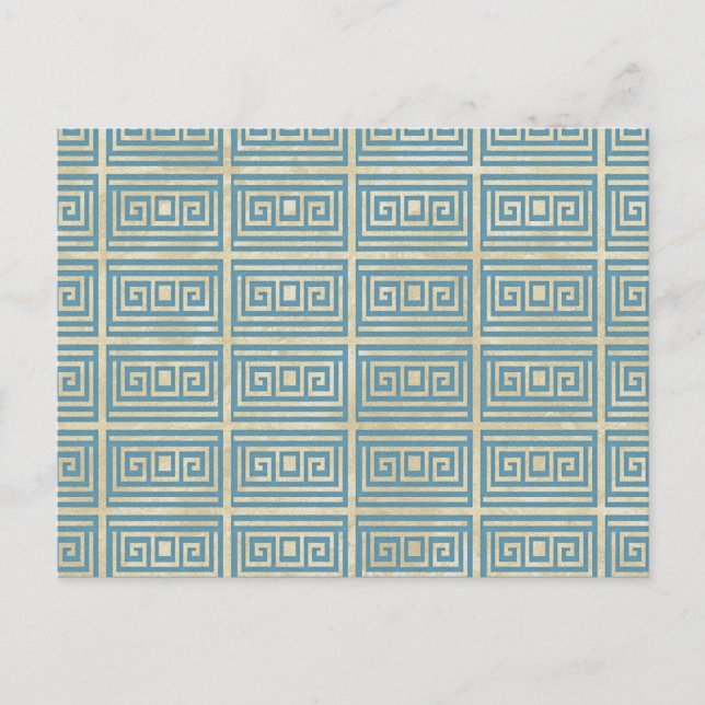 Vintage Blue Tile  Greek Meander Pattern Postcard (Front)