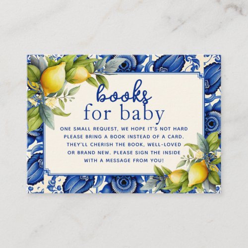 Vintage Blue Tile Yellow Lemons Books for Baby Enclosure Card