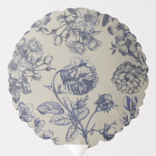 Vintage Blue Toile Botanical Floral Antique Patter Balloon