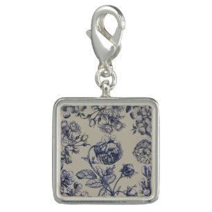 Vintage Blue Toile Botanical Floral Antique Patter Charm