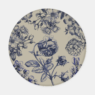 Vintage Blue Toile Botanical Floral Antique Patter Coaster Set