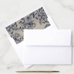Vintage Blue Toile Botanical Floral Antique Patter Envelope Liner