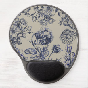 Vintage Blue Toile Botanical Floral Antique Patter Gel Mouse Pad