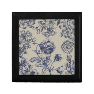 Vintage Blue Toile Botanical Floral Antique Patter Gift Box