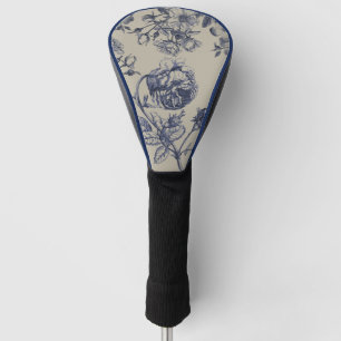 Vintage Blue Toile Botanical Floral Antique Patter Golf Head Cover