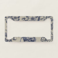Vintage Blue Toile Botanical Floral Antique Patter