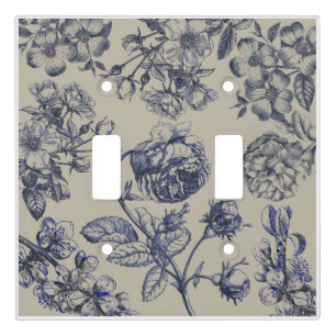 Vintage Blue Toile Botanical Floral Antique Patter Light Switch Cover