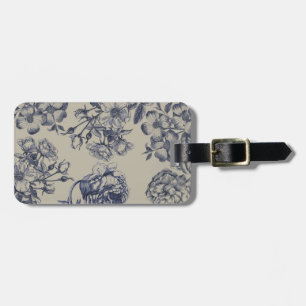 Vintage Blue Toile Botanical Floral Antique Patter Luggage Tag