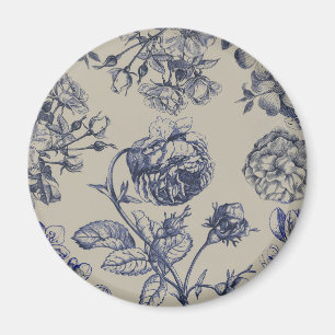 Vintage Blue Toile Botanical Floral Antique Patter Magnet