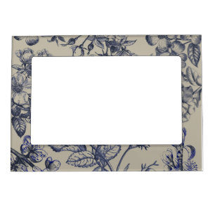 Vintage Blue Toile Botanical Floral Antique Patter Magnetic Frame