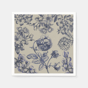 Vintage Blue Toile Botanical Floral Antique Patter Napkins