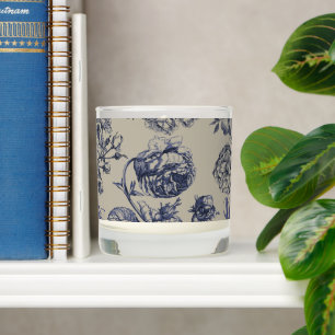 Vintage Blue Toile Botanical Floral Antique Patter Scented Candle