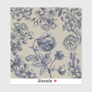 Vintage Blue Toile Botanical Floral Antique Patter Sticker