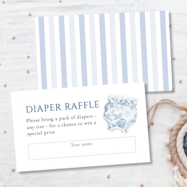 Vintage Blue Toile Boy Baby Shower Diaper Raffle Enclosure Card (Creator Uploaded)