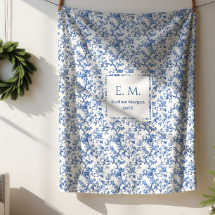 Vintage Blue Toile Custom Name Blanket for Grandma