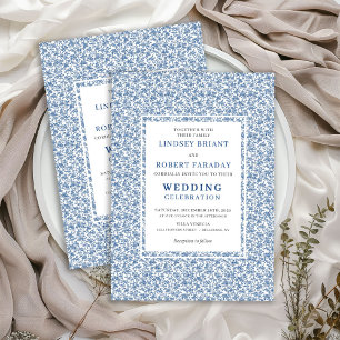 Vintage Blue Toile de Jouy Elegant Wedding Invite