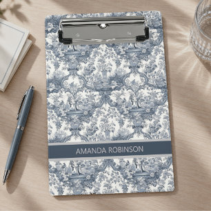 Vintage Blue Toile de Jouy Floral Damask Monogram Mini Clipboard