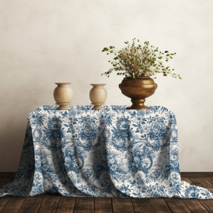 Vintage Blue Toile De Jouy Floral Monogram Tablecloth