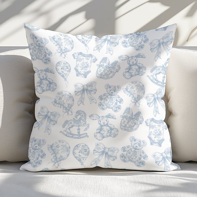 Vintage Blue Toile de Jouy Nursery Throw Pillow (Creator Uploaded)