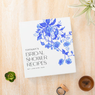 Vintage Blue Toile Floral Bridal Shower Recipes 3 Ring Binder
