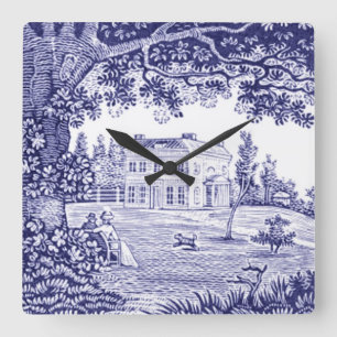 Vintage Blue Toile French Country Decor Clock