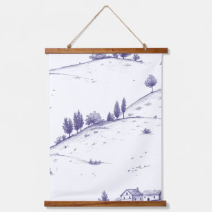 Vintage Blue Toile Landscape (1) Hanging Tapestry