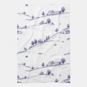 Vintage Blue Toile Landscape Kitchen Towel