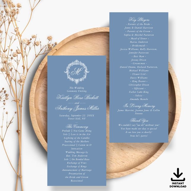 Vintage Blue Toile Monogram Wedding Programs (Creator Uploaded)