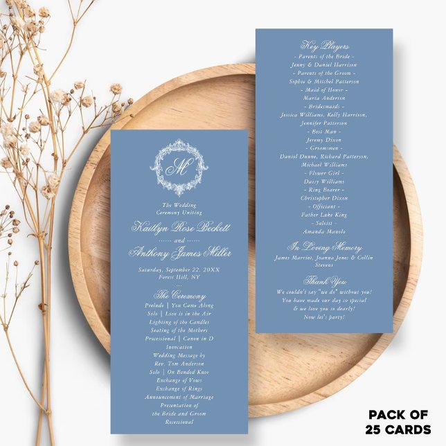 Vintage Blue Toile Monogram Wedding Programs (Creator Uploaded)