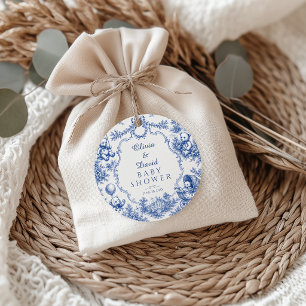 Vintage Blue Toile Teddy Bear Baby Shower Favor Tags