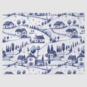 Vintage Blue Toile - Trees Pastoral Architecture Tissue Paper