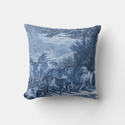 Vintage Blue Toile Whippets and other Dogs Throw Pillow