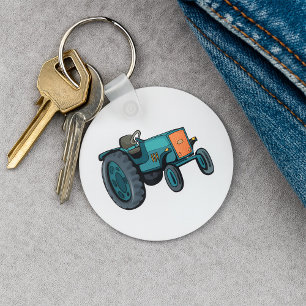 Vintage Blue Tractor Farm Life Keychain