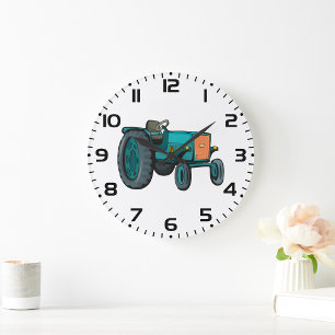 Vintage Blue Tractor Farm Life Large Clock