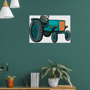 Vintage Blue Tractor Farm Life Poster