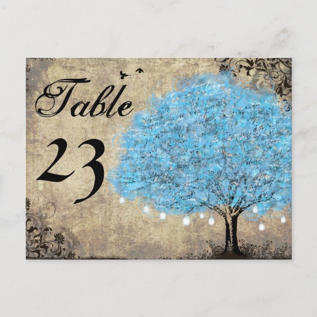 Vintage Blue Tree Table Numbers (Front)