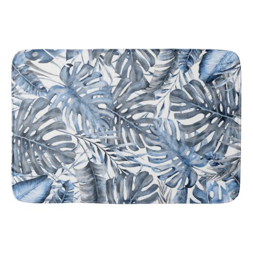 Vintage Blue Tropical Palm Leaves Summer Island  Bath Mat