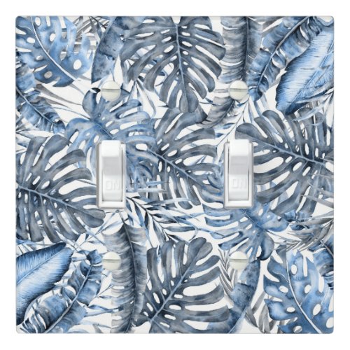 Vintage Blue Tropical Palm Leaves Summer Island  Light Switch Cover