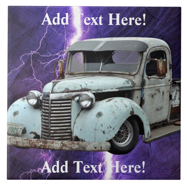 Vintage Blue Truck Ceramic Tile (Front)