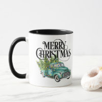 Vintage Blue Truck Christmas Tree Retro Gift Mug