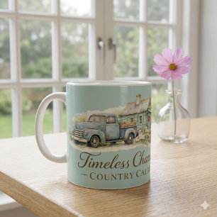 Vintage Blue Truck Cottage Wildflower Calm Coffee Mug