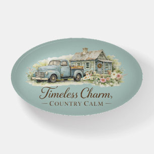 Vintage Blue Truck Cottage Wildflower Calm Paperweight