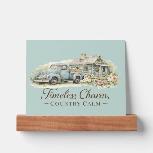 Vintage Blue Truck Cottage Wildflower Calm Picture Ledge