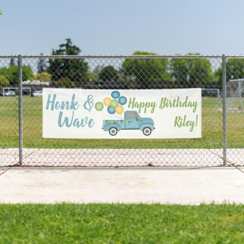 Vintage Blue Truck Drive By Birthday Party Honk Banner