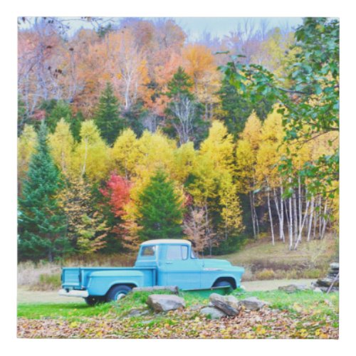 Vintage Blue Truck Faux Wrapped Canvas