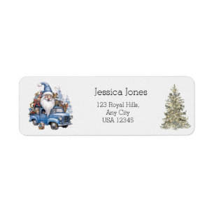 Vintage Blue Truck Gnomes Holiday Custom Address Label