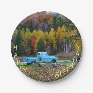 Vintage Blue Truck Happy Birthday Paper Plates