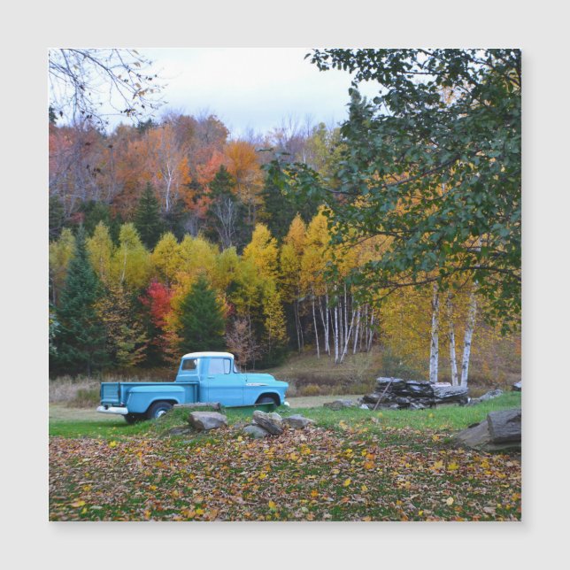 Vintage Blue Truck Magnetic Card (Front)