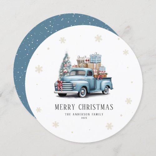 Vintage Blue Truck Merry Christmas Card